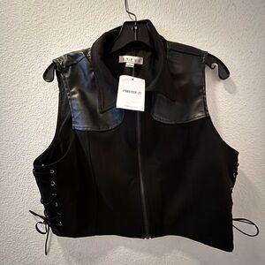 Forever 21 Black Edgy Vest with Leather Accents